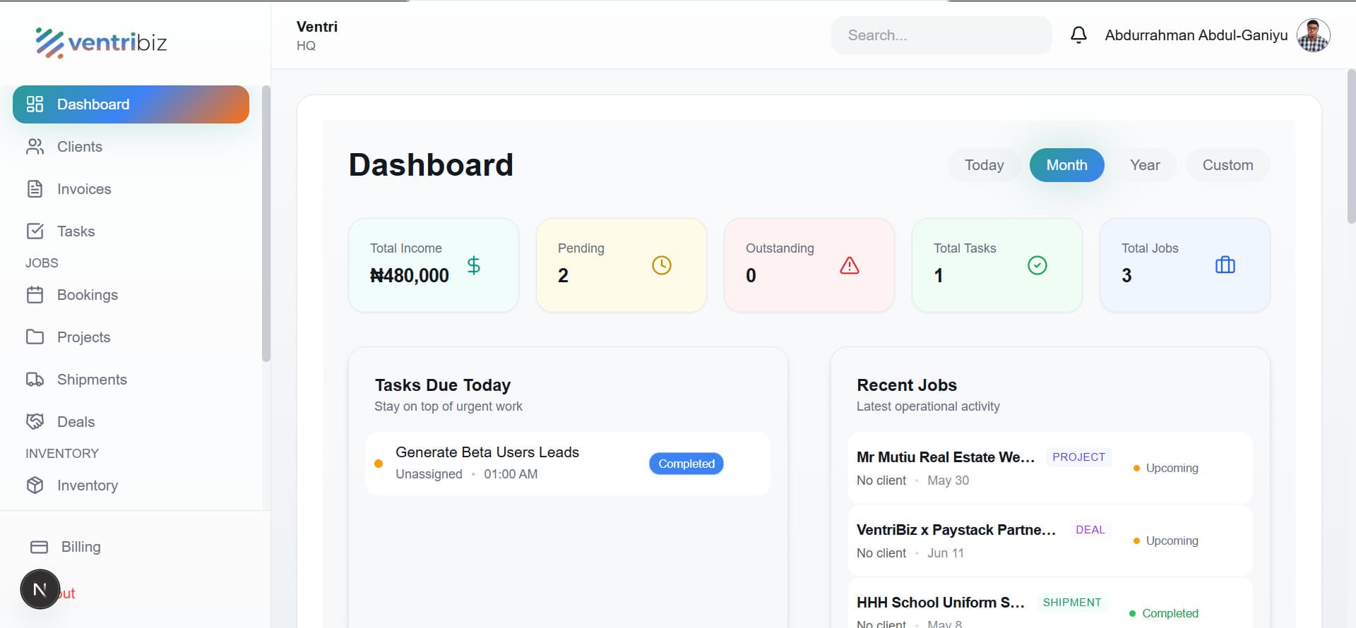 VentriBiz Dashboard Preview